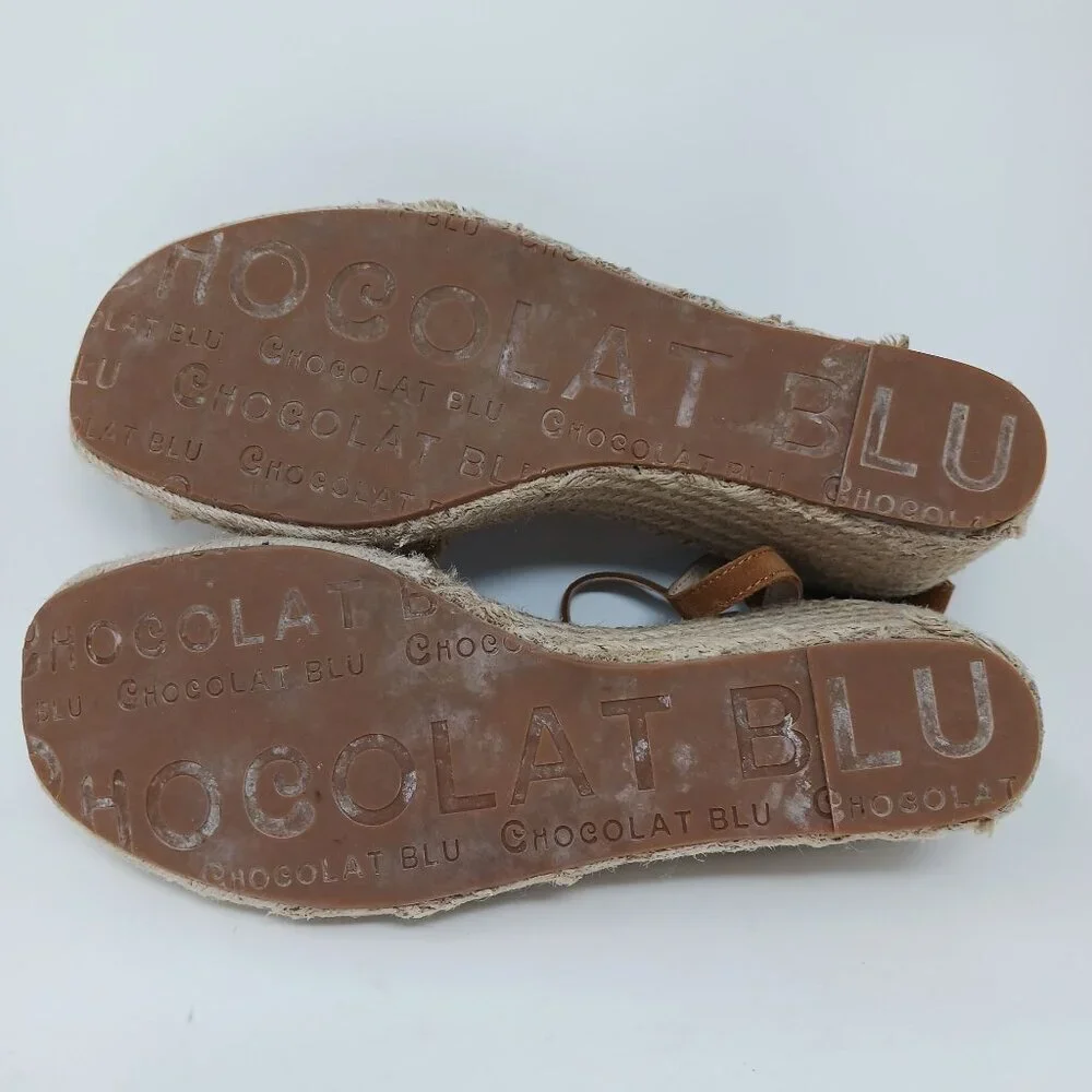 Chocolat Blu Isadora Espadrille Wedge Sandals 9.5 Cream Raffia